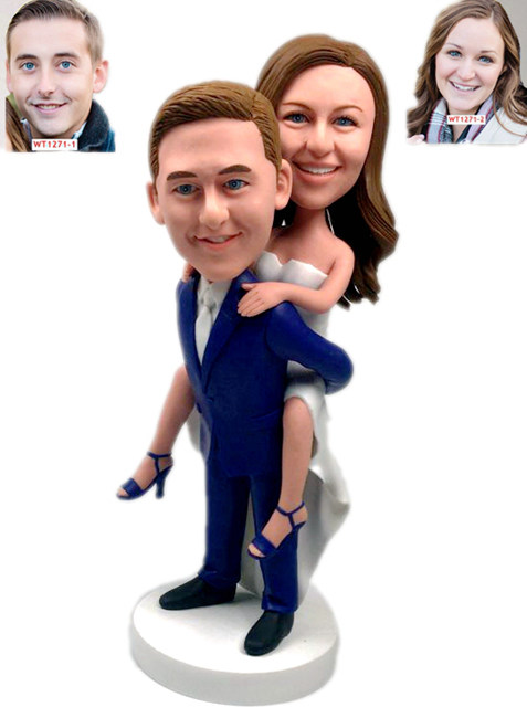 Custom wedding cake topper groom holding bride wedding